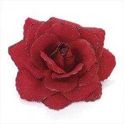 Hair Elastic and Clip - Red rose flower glitter hair...