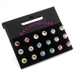 Earring Set - Nine pairs 6mm assorted colour crystal stud...