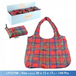 Clip on Bag - Re-usable Tartan Print Folding Pocket Bag...