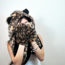 Children Teen Adult Girls Boys Brown Leopard FAUX FUR Hat...