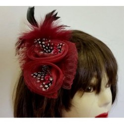 Fascinator Clip - Burgundy Wine Net Bow Feather...
