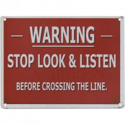 WARNING STOP LOOK & LISTEN TRAINS Metal Enamel...