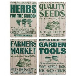 Set of 4 Metal Garden Wall Signs, Garden Tools, Herbs for...