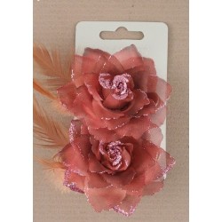 Beak Hair Clip - Glittery fabric & feather rose forked...