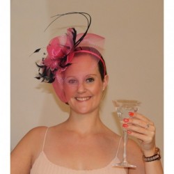 Fascinator - Pink and Navy Net Cap Flower and Feather...