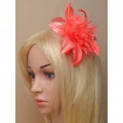 Fascinator Comb - Coral flower and feather fascinator on...