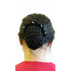 Black Velvet Ribbon Crochet Bun Net Holder Snood Diamante...
