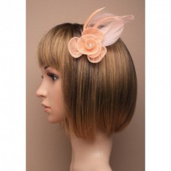 Fascinator Clip & Pin - Peach looped net and feather...
