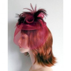 Fascinator Double Clip - Burgundy Dark Red Ruby Wine Net...