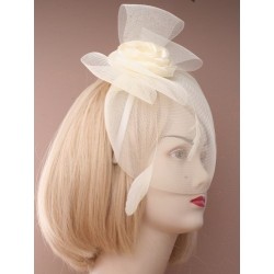 Fascinator Aliceband - Ivory net cap rose, feather or...