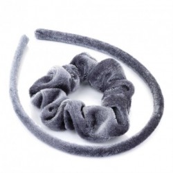 Headband Scunchie Set - Two piece grey velvet look...