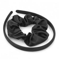 Headband Scunchie Set - Two piece black satin look...