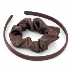 Headband Scunchie Set - Two piece brown satin look...