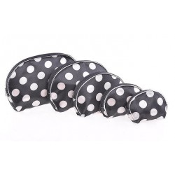 Set 5 piece Black with White Polka Dot Spotty make-up bag...