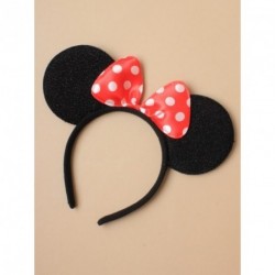 Headband - Black mouse ears with red satin bow and white...