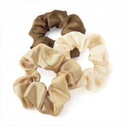 Hair Scrunchie Set - Three piece brown tone shiny satin...