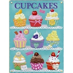 Metal Sign 15x20cm - Cupcakes. 9 cakes, flavours, blue...