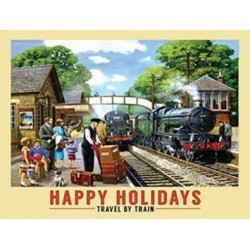 Happy Holidays, Travel by Train, Vintage Classic Small...