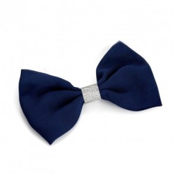 Bow Hair Clip - Navy Blue with Silver Glitter Hair Bow...