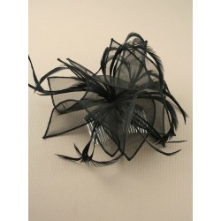 Fascinator Comb - Large black looped fabric and Feather...