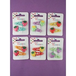 Sleepies Hair Clips - Strawberry motif - 4cm click clack...