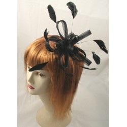 Fascinator Comb - Large Black coiled net and feather...
