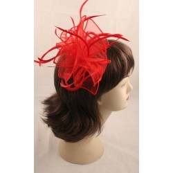 Fascinator comb - Red looped fabric and Feather...