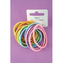 Brightly coloured hair elastics with silv thread x 6 pairs
