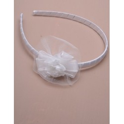 Aliceband - Small (11cm) White Ribbon and Rosebud motif...