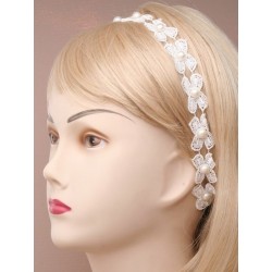 Headband - Lace fabric daisy chain with pearl beads...