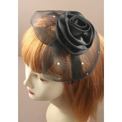 Fascinator Headband Hair Band - Black net cap with rose...