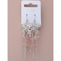 Earrings - Pair of Rhodium plated butterfly dropper...