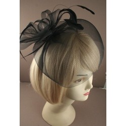 Fascinator Aliceband - Black modesty net with rose,...
