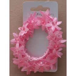 Fabric flower and bead raggy scrunchie. In...
