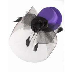 Coloured hat fascinator with black mesh net with fabric...