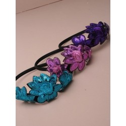 Aliceband - Sequin fabric flowers on a black satin narrow...