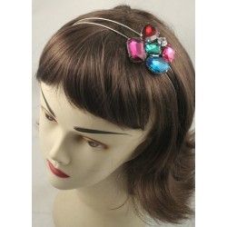 Aliceband - Coloured stone cluster on double wire silv...