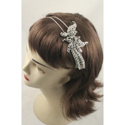 Aliceband - Large crystal butterfly on double wire silv...