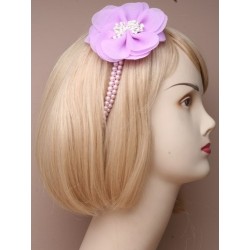 Headband - Large fabric flower twin row pearl bead...