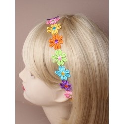 Headband - Bright coloured daisy chain on black stretch...