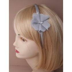 Aliceband - Raggy frayed fabric flower on narrow satin...