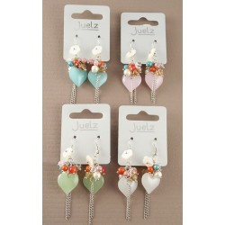 Earrings - Trailing heart bead dropper earrings