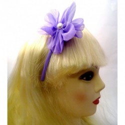 Aliceband - Chiffon flower & pearl beads on narrow...