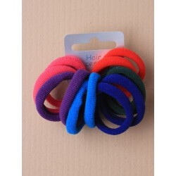 card of 12 bright coloured fabric endless elastics.