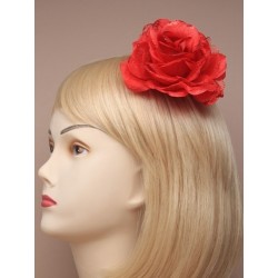 red satin fabric flower on a forked clip. in 3 styles.