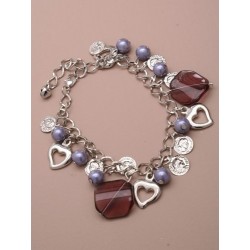 coloured bead and silv charm bracelet. in pink/lilac/blue...