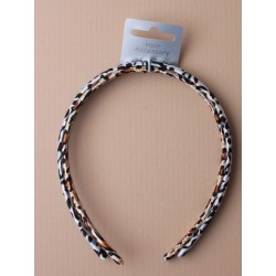 card of 2, 7mm narrow animal print satin fabric aliceband.