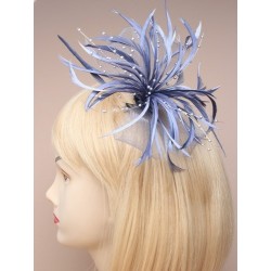 Fascinator Clip & Pin - silver grey large looped net and...