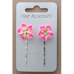 Decorated Kirby Hair Grips - Fimo flower 5cm long silv...