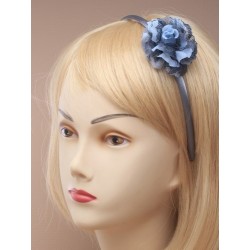 narrow satin fabric aliceband with layered fabric rose....